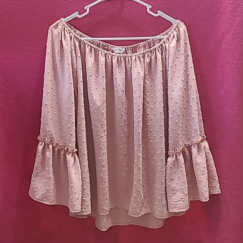 First Love Pink Dot Flare Sleeve Top